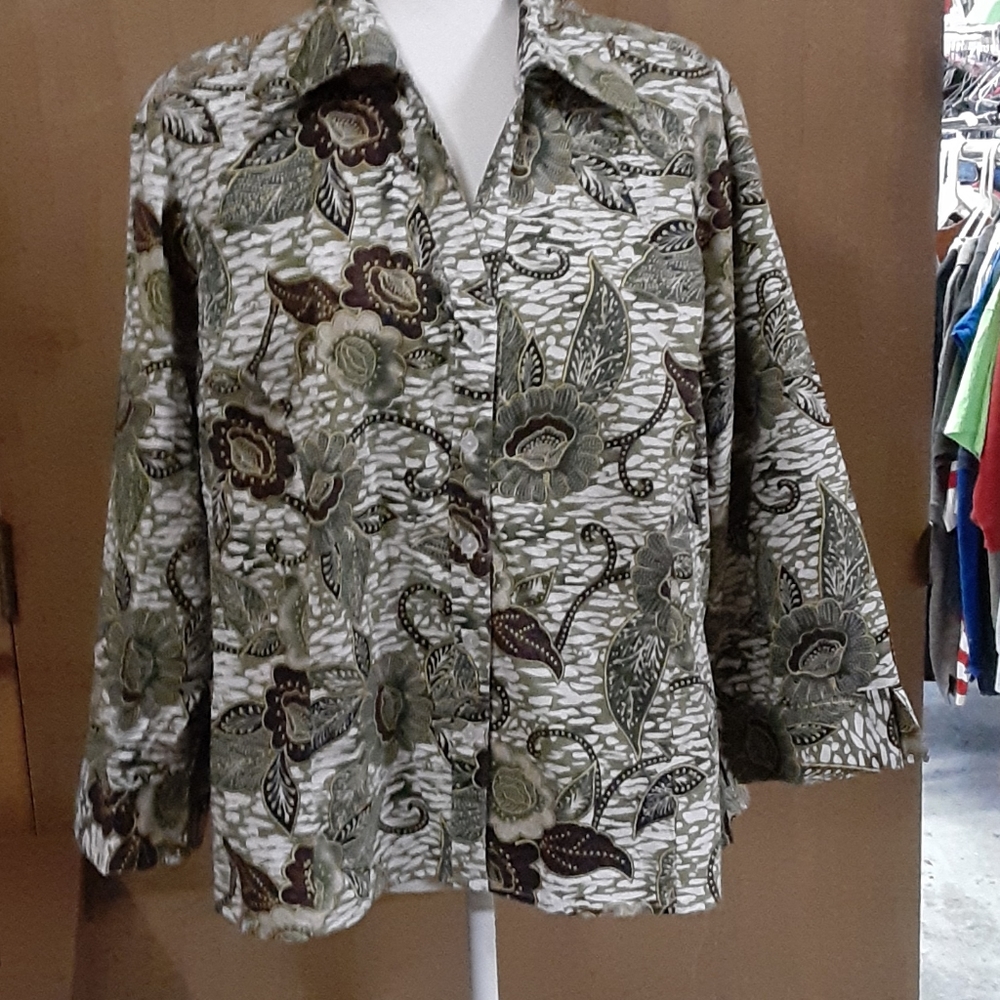 Blue Diamond Plus Stretch Button Down Shirt Women's Sz 1X